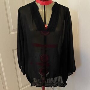 a.n.a. V-neck Boho Long Sleeve Sheer Blouse Women Size 3X